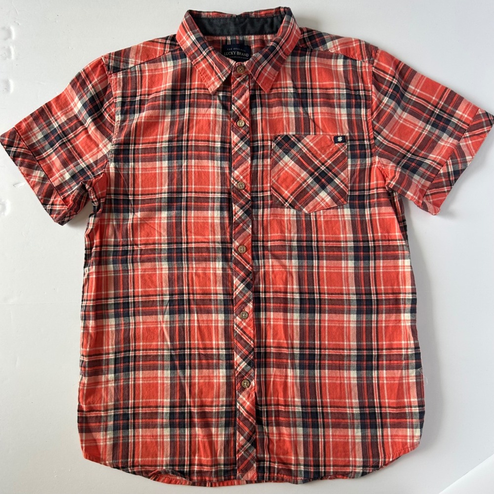Lucky Brand Men's Plaid Short Sleeve‎ Button Down Shirt - Red Black